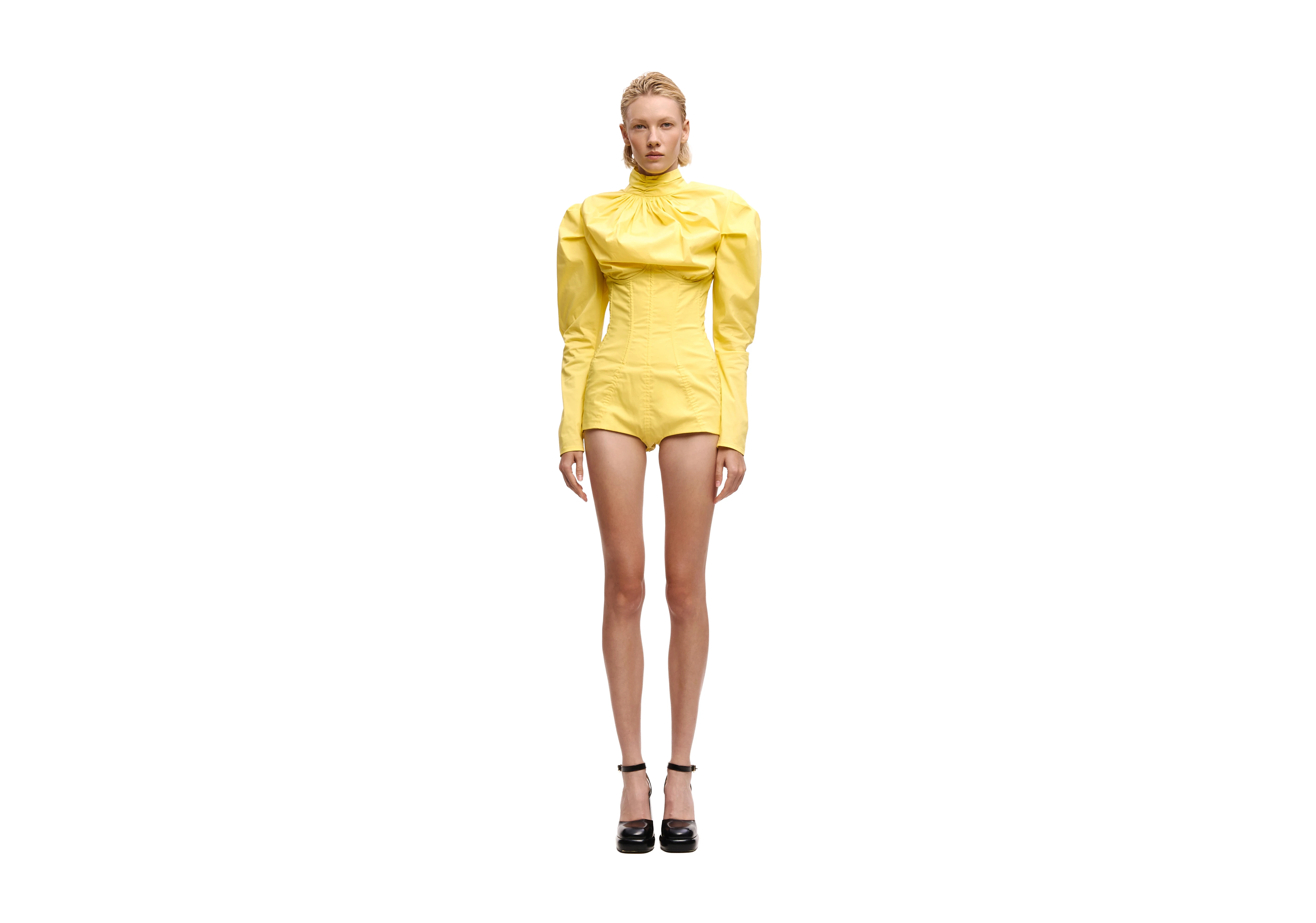 Corset bodysuit in energizing yellow