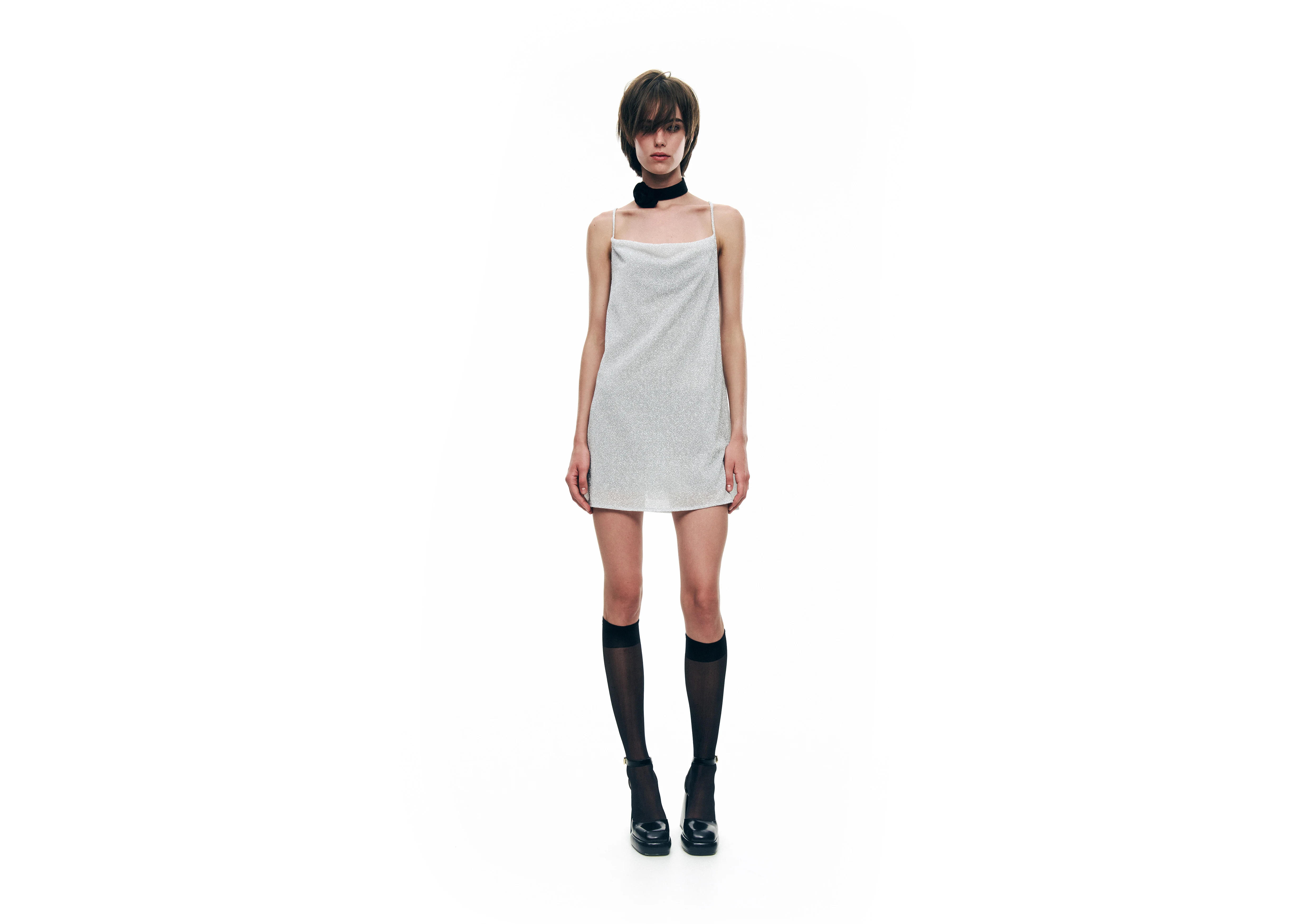 Metallic mini dress, crossed back