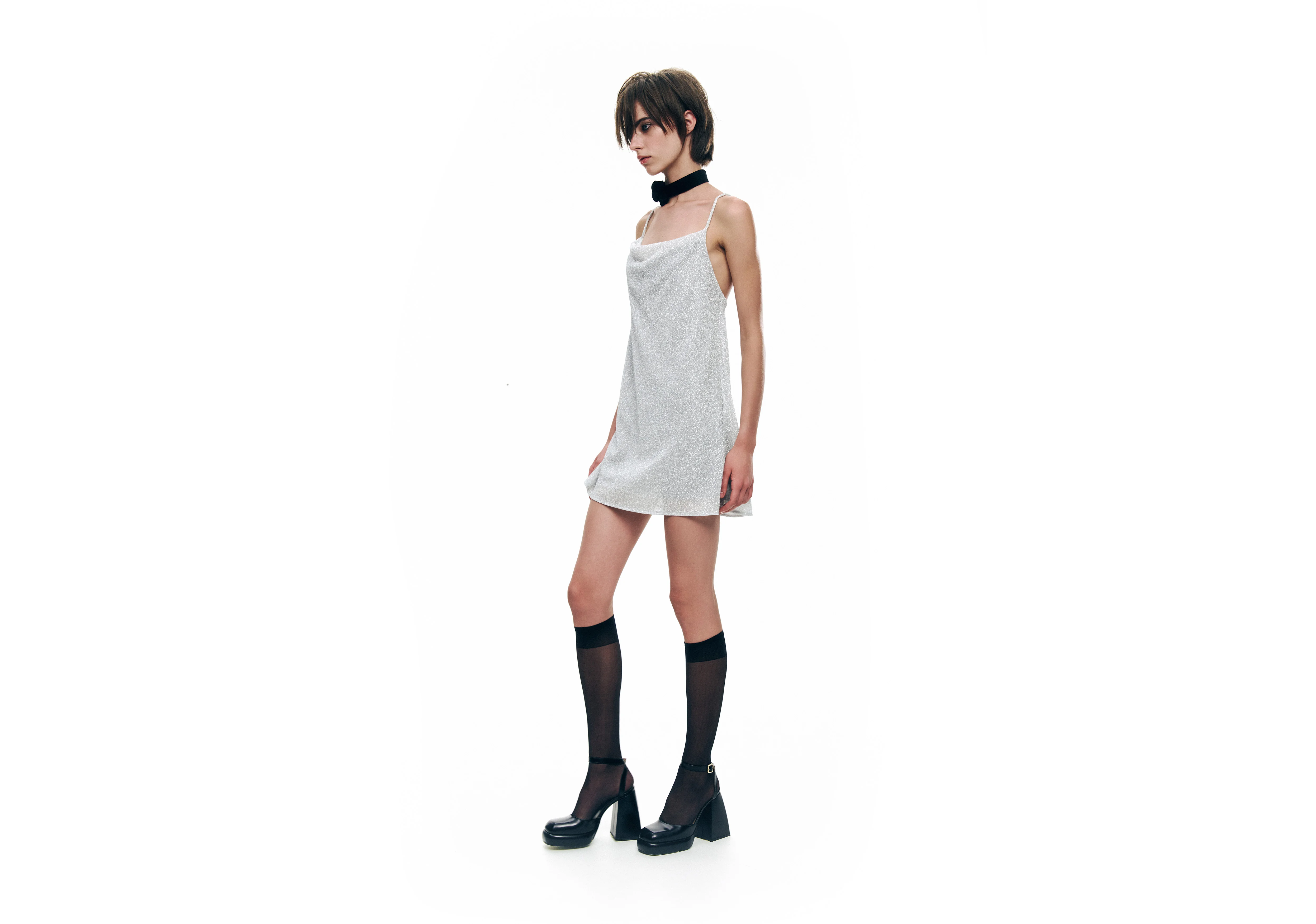 Metallic mini dress, crossed back